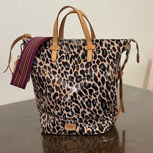 Consuela Leopard Print Tote with Tan and Multicolor Strap